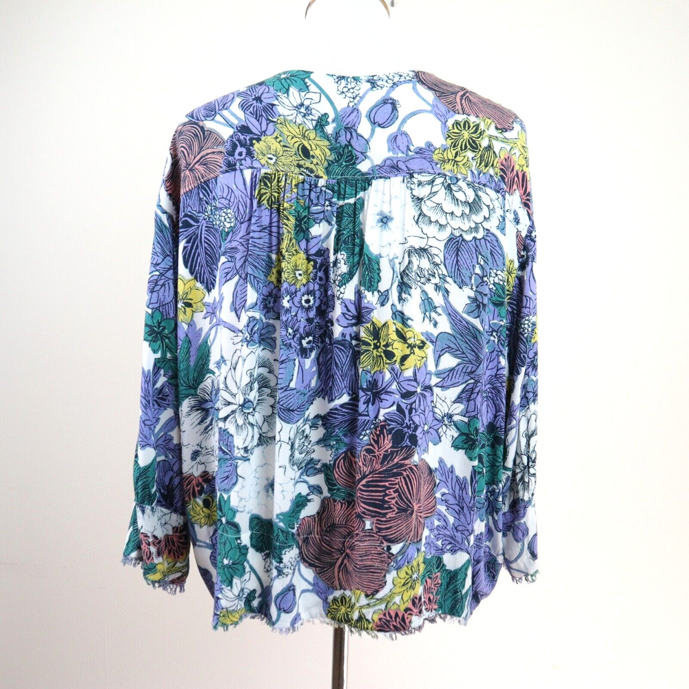 Anthropologie Maeve Size M Popover Blouse 3/4 Sleeve Fray Edge Floral - Picture 4 of 10